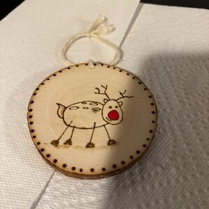 Festive Wooden Reindeer Ornament - Red and Brown